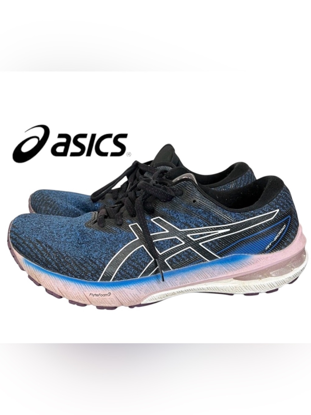 🩵Asics Women's Blue Black Pink Gradient Running Shoes